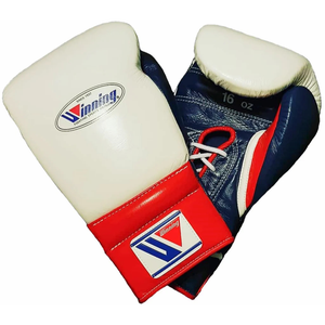 Gants de boxe à lacets Winning, blanc, marine, rouge, cuir véritable, gants de boxe professionnels pour l'entraînement et les combats, 8oz 10oz 12oz 14oz 16oz - Product Image 1