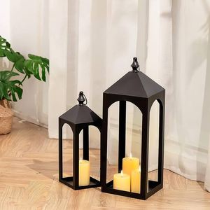 Lanternes en fonte d'aluminium de conception fantaisie enduites noires pour la maison et les lanternes de bougie de décoration d'éclairage de table de Noël - Product Image 5