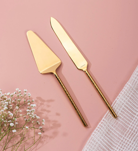Cake Cutting <b>Knife</b> Serve Pastry Piece | Decorative Golden Serving Set | Pizza Slicer Dessert Gold with Mango Wood Handle - Product Image 6