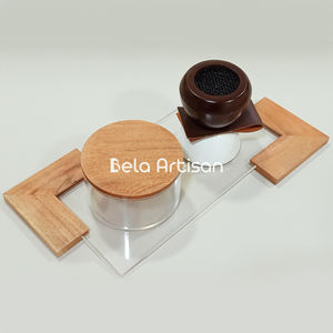 Ensemble brûleur d'encens et plateau en bois incrusté de style moyen-oriental pour les espaces de vie, les chambres d'hôtel ou les tables de restaurant – Inde - Product Image 3