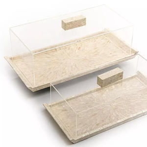 Plateau de service incrusté de nacre avec couvercle en acrylique Plateaux de service en chocolat MOP Utilisé Home Hotel Restaurant By Craft N Creation - Product Image 5