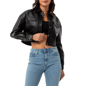 Chaquetas de mujer Chaqueta de bombardero corta negra hecha a mano Cuero de vaca genuino Ropa de invierno informal Chaqueta de cuero genuino para mujer - Product Image 6