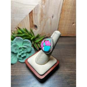 Anillo Dane Skeets de Algodón Dulce y Plata de Ley con Turquesa Engastada en Bisel, Talla 5.75, Ideal para Regalo - Product Image 3