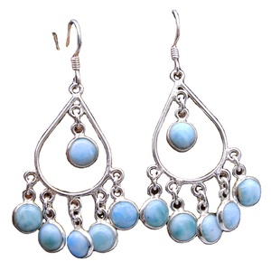 Wholesale 925 Sterling <b>Silver</b> Bezel-<b>Set</b> Dominican Larimar Gemstone Earrings for Women Gold Plated Jewelry for Weddings - Product Image 1