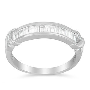 Bague de fiançailles pour femme avec 1/2 carat de diamants taille baguette, en argent sterling 925 plaqué rhodium, bijoux élégants et luxueux - Product Image 1