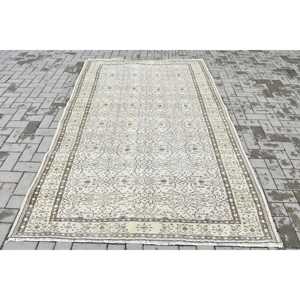 Tapis turc 5,3x8,2 pieds, tapis oriental vintage en laine blanc et marron - Product Image 1