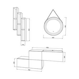 Conjunto de Baño de 140 cm con 3 Cajones en Roble Dorado y Espejo Redondo con Composición de Correa Rota - Product Image 4