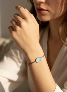 Bracelet en argent sterling 92,5 fait à la main avec chalcédoine - Bijoux de luxe plaqués or 18 carats avec pierre précieuse naturelle pour mariage et fête - Product Image 4