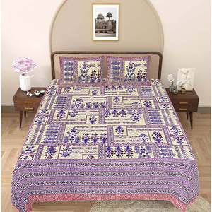 Purple Floral 100% Cotton 240 TC <b>King</b> <b>Size</b> Bedsheet Set with 2 Pillow Covers 3-Piece Comforter for Home (ADB1489) - Product Image 2
