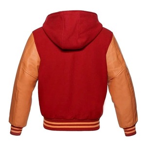 Chenille Broderie Patched Logo College Letterman Varsity Hommes Baseball Veste Pour Hommes Manches En Cuir Avec Capuche - Product Image 2