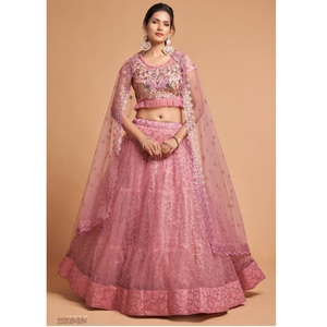 Robe de soirée de mariage rose, filet lourd avec séquence brodée indienne Lehenga Choli avec Blouse, nouvelle collection 2022 - Product Image 1
