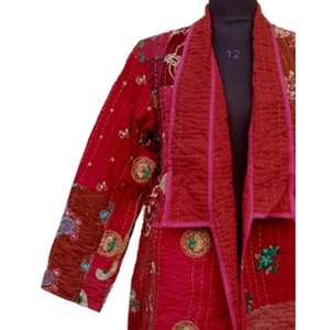 Chaqueta Khambadiya Kantha Larga Hecha A Mano 100% Seda India con Estilo Patrón Sólido para Otoño Invierno Temporada - Product Image 3