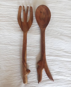 Juego de Cubiertos para Ensalada de Madera de Acacia Natural con Mango de Latón para Vajilla, Utensilios de Cocina, Decoración del Hogar, Herramientas para Servir y Mezclar Ensaladas - Product Image 3