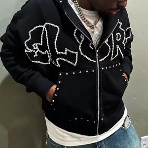 เสื้อฮู้ดแบบมีซิปของผู้ชายผ้าฝ้ายบ็อกซี่แบบลำลอง400กรัมขนาดพิเศษ - Product Image 2