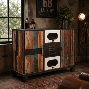 Buffet vintage industriel en bois massif et fer recyclé, design chinois antique, meuble de maison pour salon, appartement, salle à manger, hôtel - Product Image 2