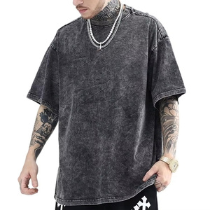 OEM 100% algodón de gran tamaño de los hombres lavado con ácido Vintage camisetas de peso pesado con impresión DTG logotipo personalizado patrón sólido tejido de punto - Product Image 1
