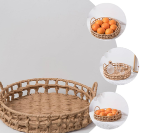 Panier de rangement classique en jacinthe d'eau tressée bio, fait main, texture naturelle, durable, pour salon et boissons, vente en gros - Product Image 4