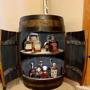 Wooden Handmade Whiskey Barrel Liquor Cabinet Furniture Decorative Antique Wood Wine Cabinet Customize