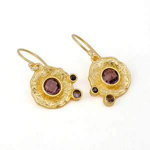 Minimalist Trendy Engagement Brass Gold Plated Delicate Unique Hook <b>Earrings</b> Amethyst/Onyx Women's Bulk Lot Supply - Product Image 1