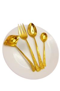 Design attrayant métal plaqué or brillant poli cuillère fourchette couteau ensemble de couverts avec longue poignée en relief et rectangulaire - Product Image 4