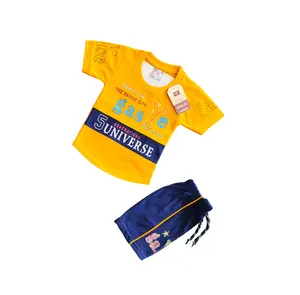 Conjunto de 2 peças de camiseta infantil casual de verão para meninos e crianças em bloco de cores suaves da Índia