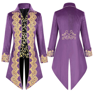 Chaqueta de frac victoriana unisex color borgoña con ribete de encaje dorado, disfraz formal gótico renacentista, modelo de marca personalizado LLU-F-366 - Product Image 2