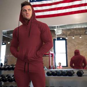 Sweat à capuche slim fit en polaire pour homme, uni, brodé, manches régulières, pour la salle de sport, la musculation, les séances d'entraînement - Product Image 4