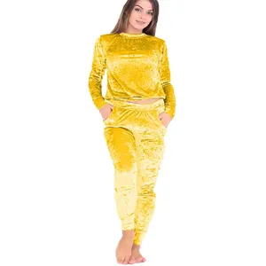 Velour Velvet Loungewear Set Tracksuit Mustard Gold Wholesale