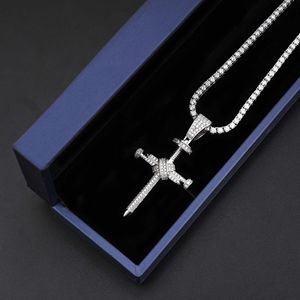 Men's Moissanite Nail <b>Cross</b> Pendant Silver White Gold Plated Hip Hop <b>Jewelry</b> - Product Image 2