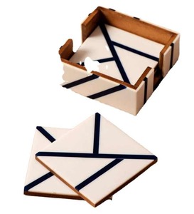 Posavasos de té con incrustaciones de hueso cuadrado de estilo clásico hecho a mano, Color de madera negra, cuatro piezas, hueso de cuerno y Material de madera - Product Image 6