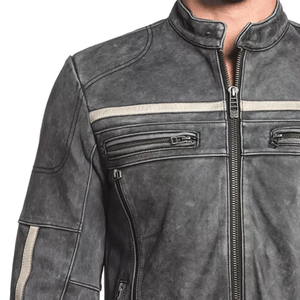 Nouvelle veste de moto en cuir véritable gris Track Racing avec veste de moto en cuir de piste protégée CE blindée pour hommes - Product Image 5