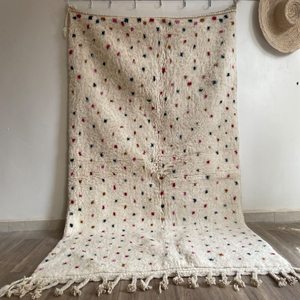 Tapis de couleur blanche avec de beaux tapis de designer à motifs de points motif d'impression de bloc de main Dhurries 100% tapis matériels en coton - Product Image 2