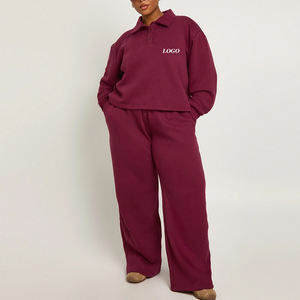 Pantalon droit avec haut à manches longues et survêtement à épaules tombantes / Design de pull décontracté avec logo personnalisé et design tendance - Product Image 1