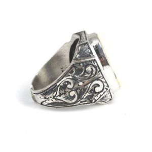 Bague pour homme en argent sterling 925 avec serti clos et pierre en nacre ovale et en forme de stylo pour un usage quotidien - Product Image 4