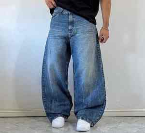 Jeans en denim ample à jambe droite pour homme, style streetwear, lettres tissées, délavage déchiré, séchage rapide, taille mi-haute, logo personnalisé, couleur personnalisée - Product Image 4