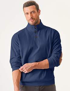 Sweat-shirt décontracté à manches longues en velours côtelé 100% pour homme, col montant, pull à boutons, automne 3D, broderie, poches à capuche - Product Image 5