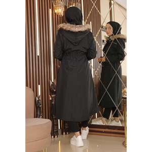 Chaqueta Larga con Detalles de Tiras y Cierre de Cremallera, Cuello Redondo, Mangas Regulares, Estilo Casual, Largo Completo - Product Image 5