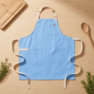 Tablier en toile bleu clair, résistant, réutilisable, avec trois poches, lavable en machine, pour la cuisine et l'usage quotidien - Product Image 1