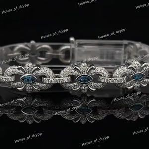 Bracelet en argent 925, imitation diamant moissanite, maillons floraux, bracelet tendance pour femme - Product Image 2