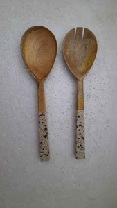 Juego de cuchara y tenedor de madera de calidad fina india, Mango para mesa de cocina, pulido de espejo para servir alimentos para Giveawaysby tradebit - Product Image 6