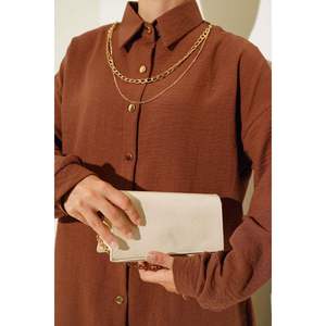 Ensemble 2 pièces en lin boutonné doré Marron - Product Image 4