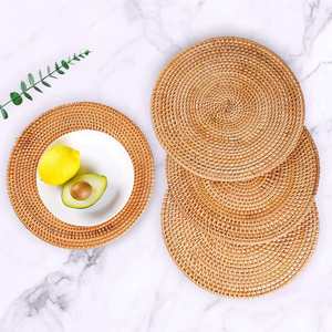 Classic Flower Shaped Wood Weaving Eco-Friendly Cup <b>Placemat</b> <b>and</b> <b>Coaster</b> <b>Set</b> of 4-6 Pieces - Product Image 3