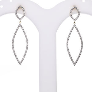 Boucles d'oreilles pendantes en forme de marquise en or 14 carats exquis Diamants ronds naturels Cadre ouvert Élégance rayonnante - Product Image 2