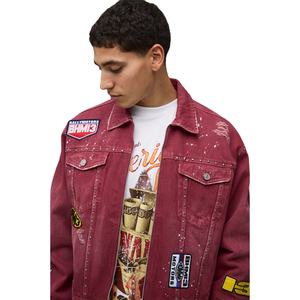 Chaqueta de mezclilla oversize para hombre, estilo vintage, con parches bordados, cremallera y botones, ecológica, diseño personalizado OEM para ropa urbana de invierno. - Product Image 1