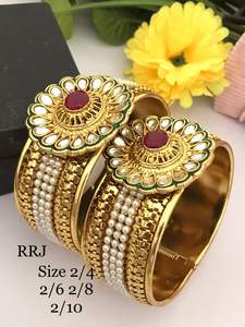 Vêtements de fête plaqué or Kundan Meenakari ensemble de bracelets pour femmes bracelets traditionnels indiens Bracelets de conception unique pour les filles - Product Image 2