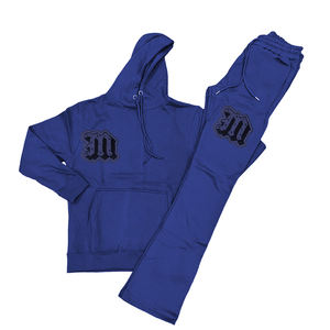 Chenille broderie hommes pantalons de survêtement empilés survêtements bleu marine fabriqué en coton Polyester vêtements de mode Slim Fit survêtements - Product Image 1