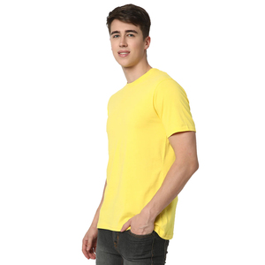 T-shirt en coton à manches courtes jaune pour homme, col rond, coupe classique, avec logo personnalisé, couleur unie, tricot jersey, teinture unie - Product Image 4