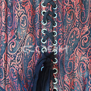 Corset Teddy de luxe en brocart avec baleines en acier, style Paisley irisé noir et rouge, pour cintrer la taille - Product Image 5