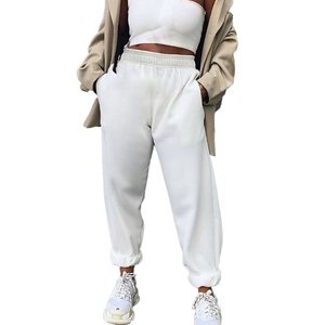 กางเกงผ้าฟลีซผ้าฝ้ายสำหรับออกกำลังกายกางเกงวอร์มทรงแบ็กกี้ทรงหลวมเอวยางยืดเรียบกางเกงโยคะระบายอากาศได้ดีขนาดพิเศษ - Product Image 4