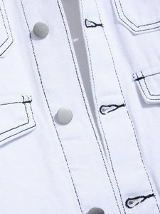 <b>Men's</b> Vintage Acid Wash <b>White</b> Cotton <b>Denim</b> <b>Jacket</b> Oversized Full Sleeve Casual Style Loose Fit Four Large Pockets Canvas Front - Product Image 3